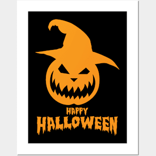 Happy Halloween With Orange Scary Pumpkin Posters and Art